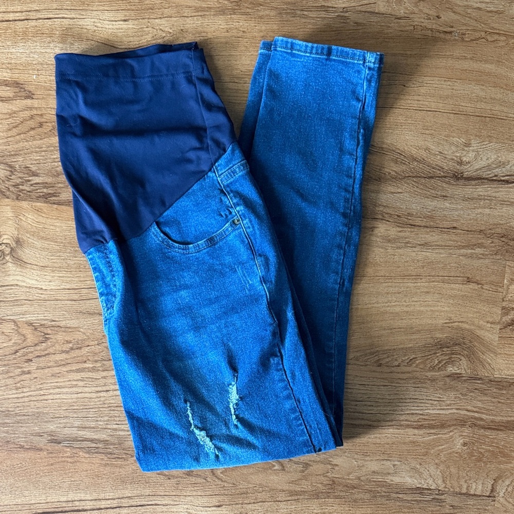 Blue Maternity Jeans with Stretch Waistband